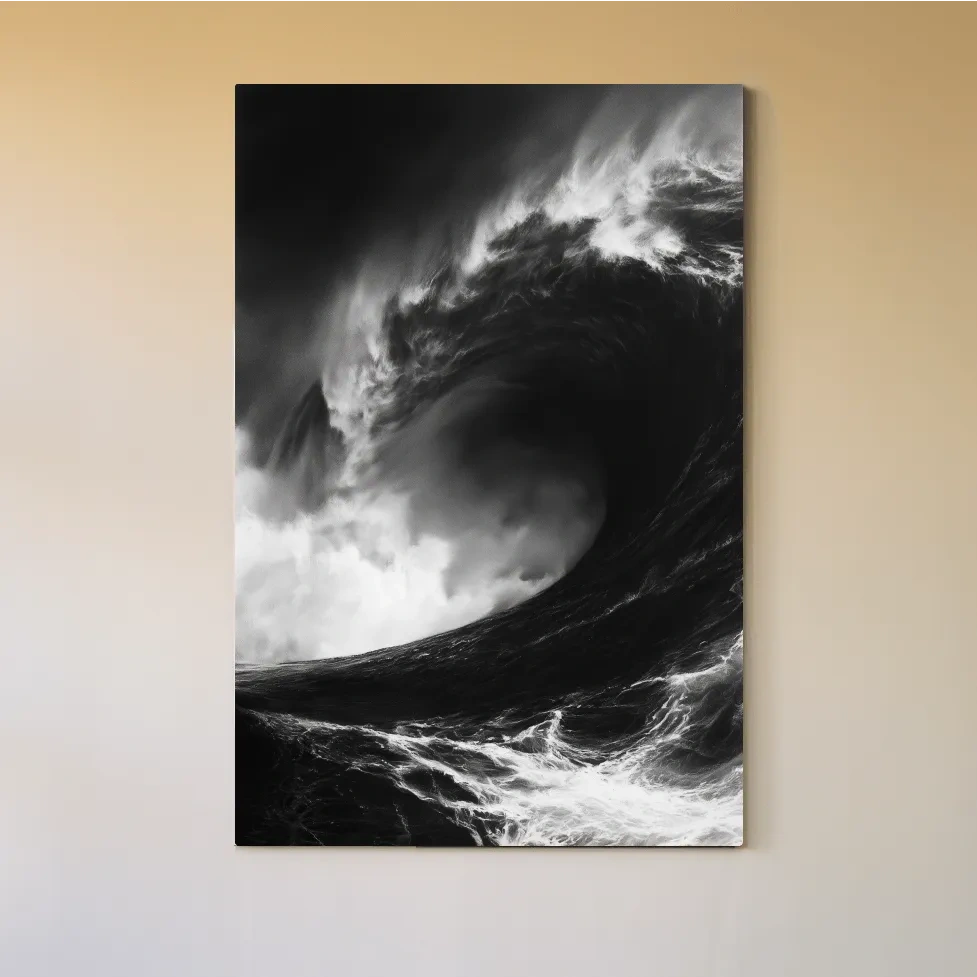 Abstract Crashing Wave Drawing - Dramatic Ocean Wall Art