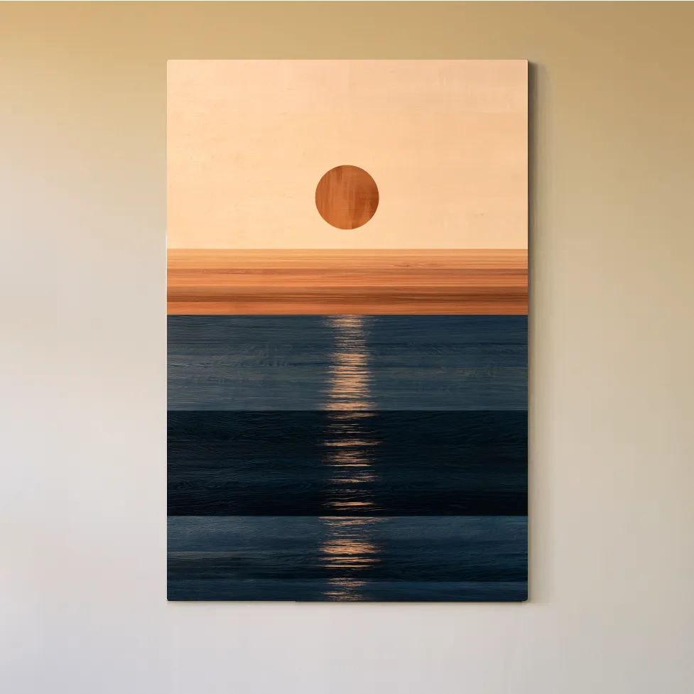Minimalist Abstract Ocean Horizon - Mixed Media Sunset Wall Art