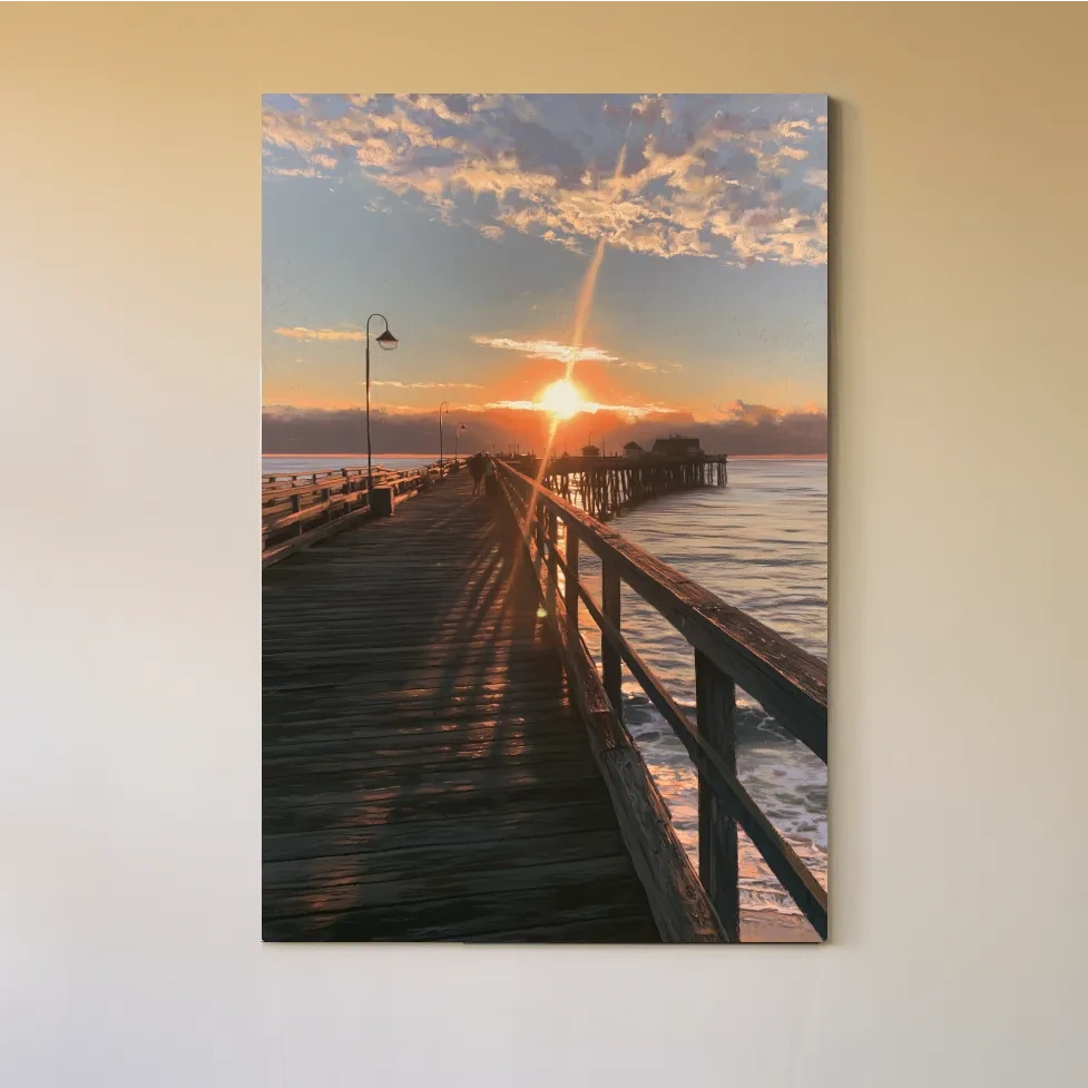 Nostalgic Golden Hour Pier Painting - Coastal Sunset Wall Art