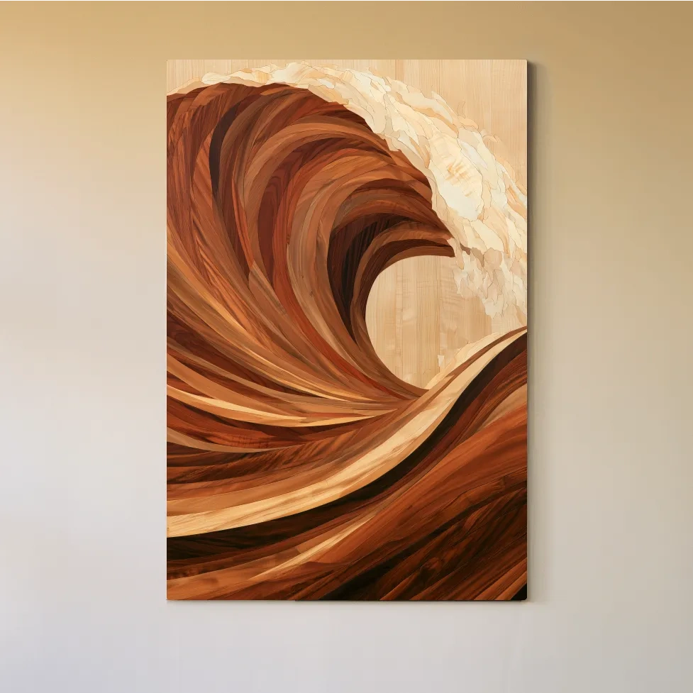 Wood Intarsia Crashing Wave - Ocean Wall Art