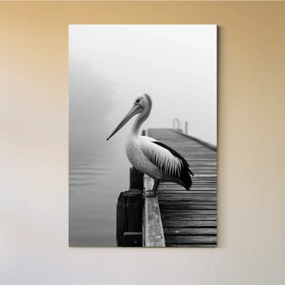 Minimalist Pelican On Pier - Photographic Wall Art