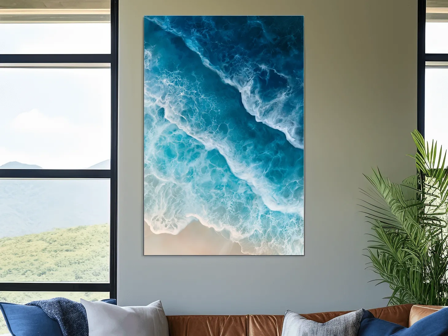 Aerial Crashing Ocean Waves - Photographic Style Coastal Wall Art