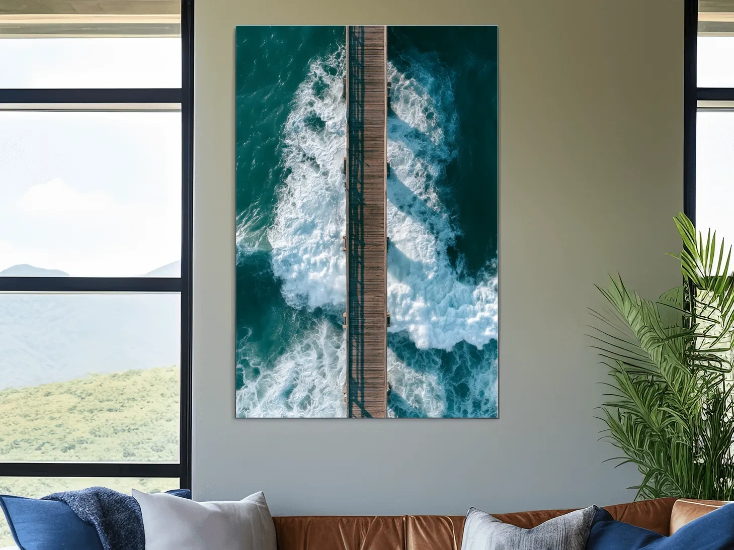 Aerial Ocean Pier Waves - Abstract Photographic Wall Art