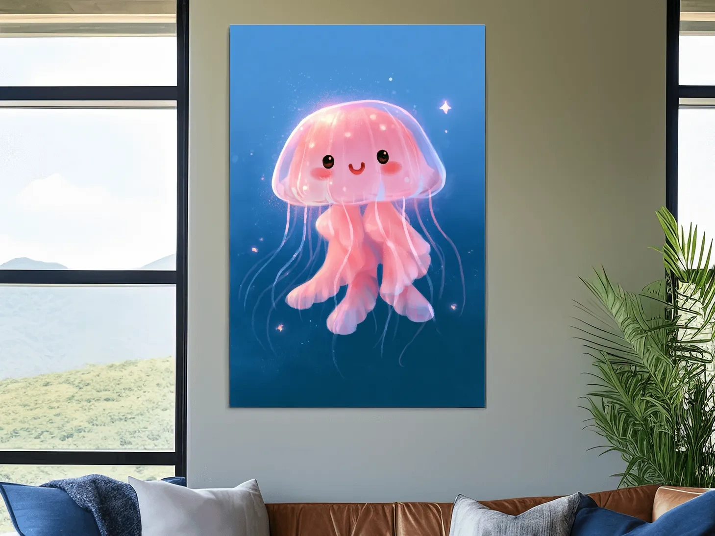 Cute Baby Jellyfish Underwater Illustration - Whimsical Nursery Marine Life Art