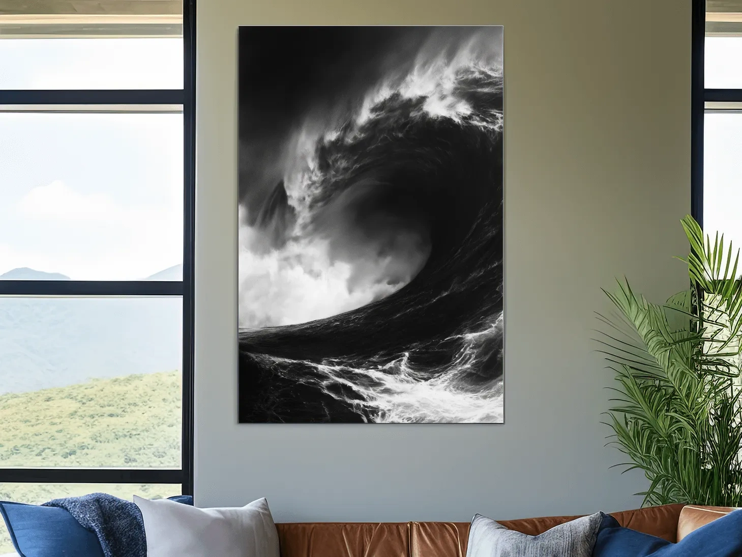 Abstract Crashing Wave Drawing - Dramatic Ocean Wall Art