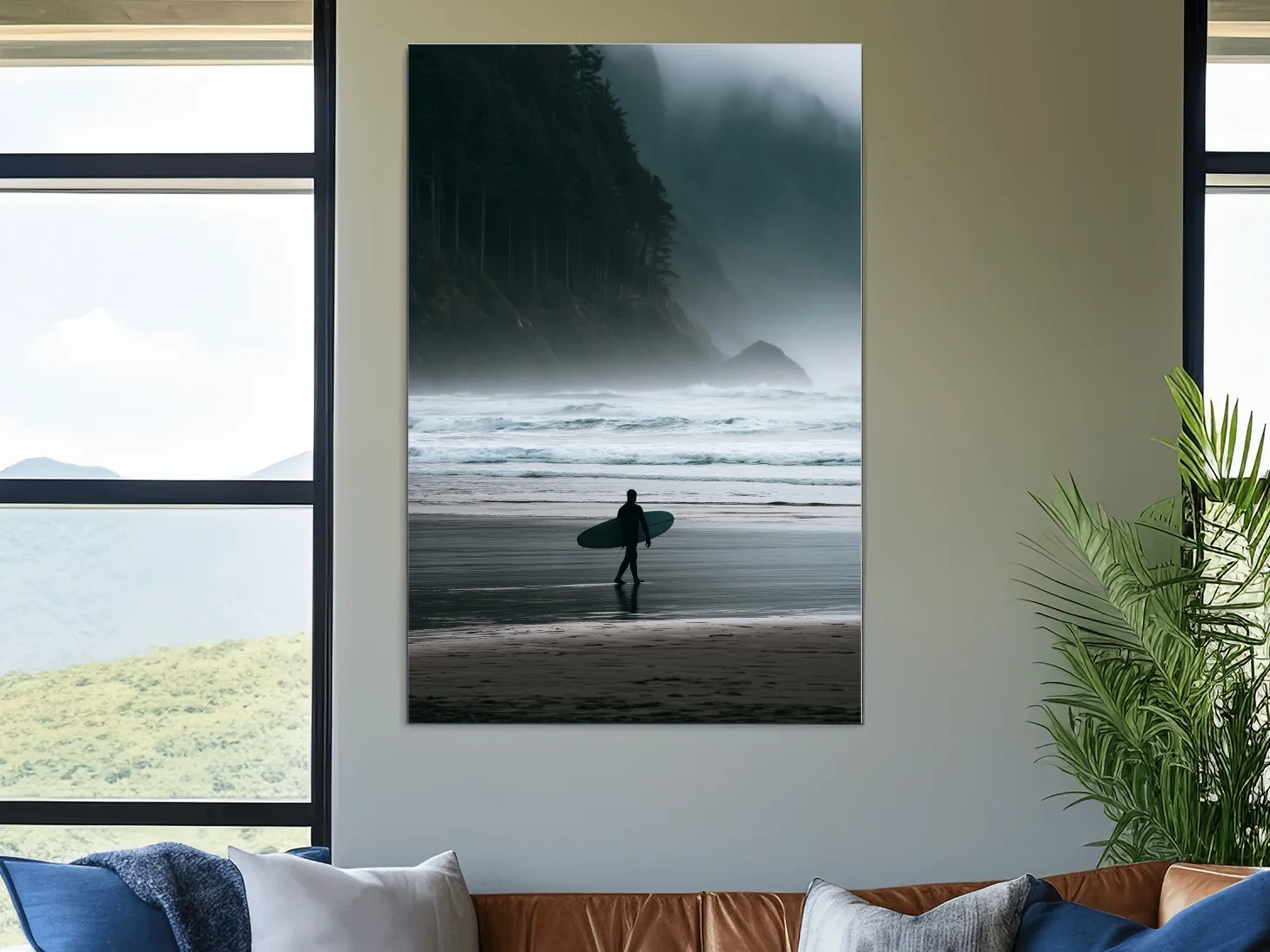 Misty Cold Water Surfer - Photographic Beach Wall Art