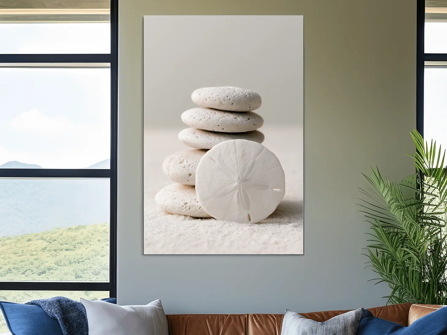 Sand Dollar Pebble Still Life - Minimalist Photographic Coastal Wall Art