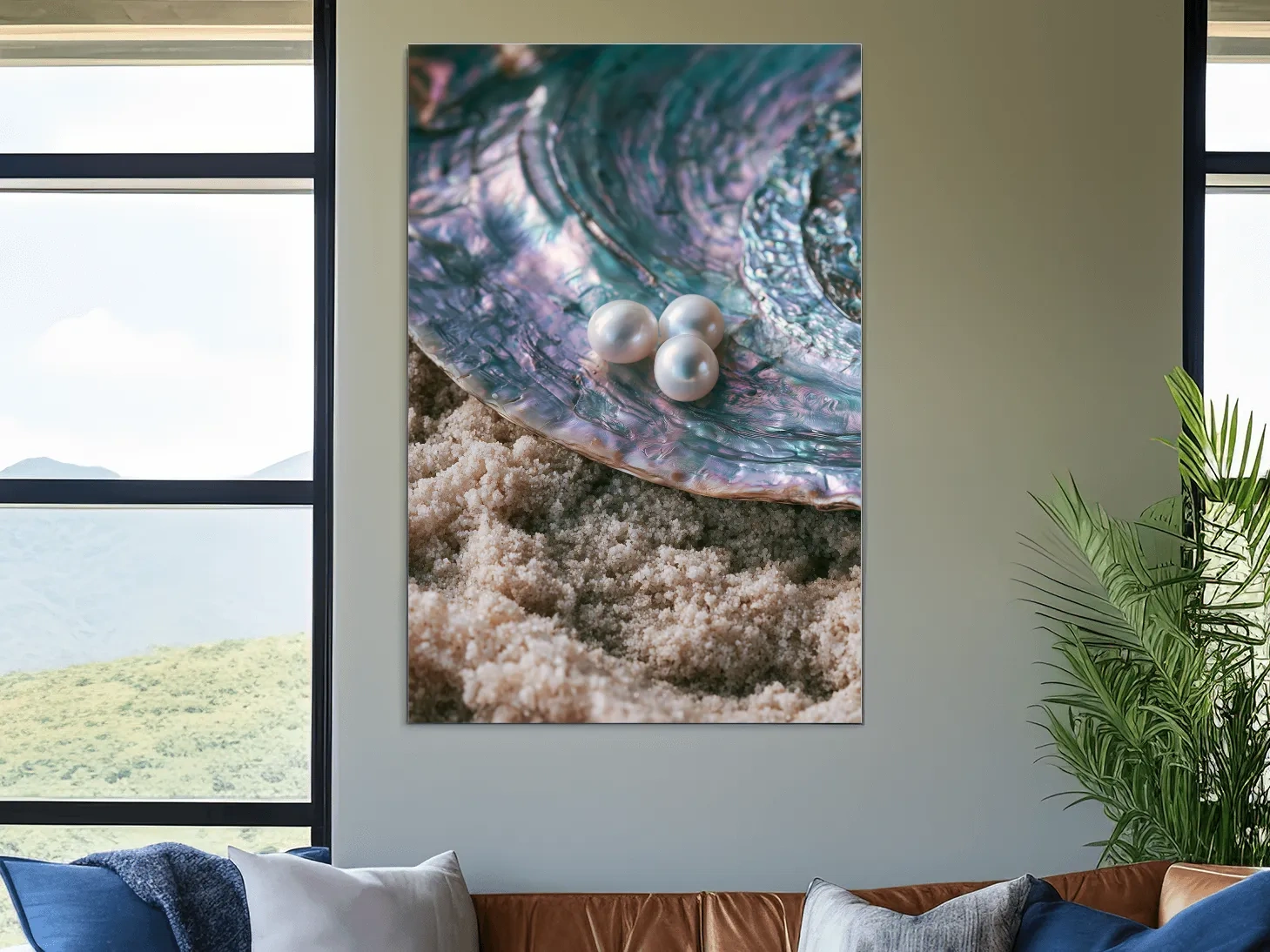 Iridescent Abalone Shell With Pearls - Photographic Coastal Still Life Wall Art