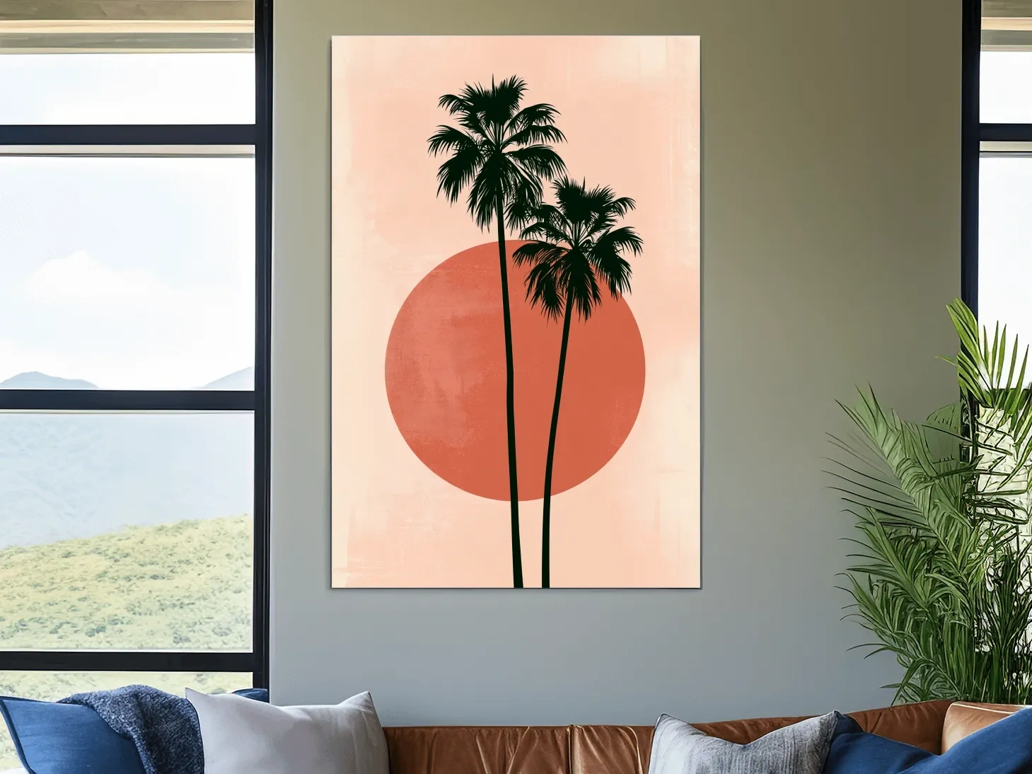 Mid-Century Tropical Palm Silhouette - Minimalist Geometric Wall Art