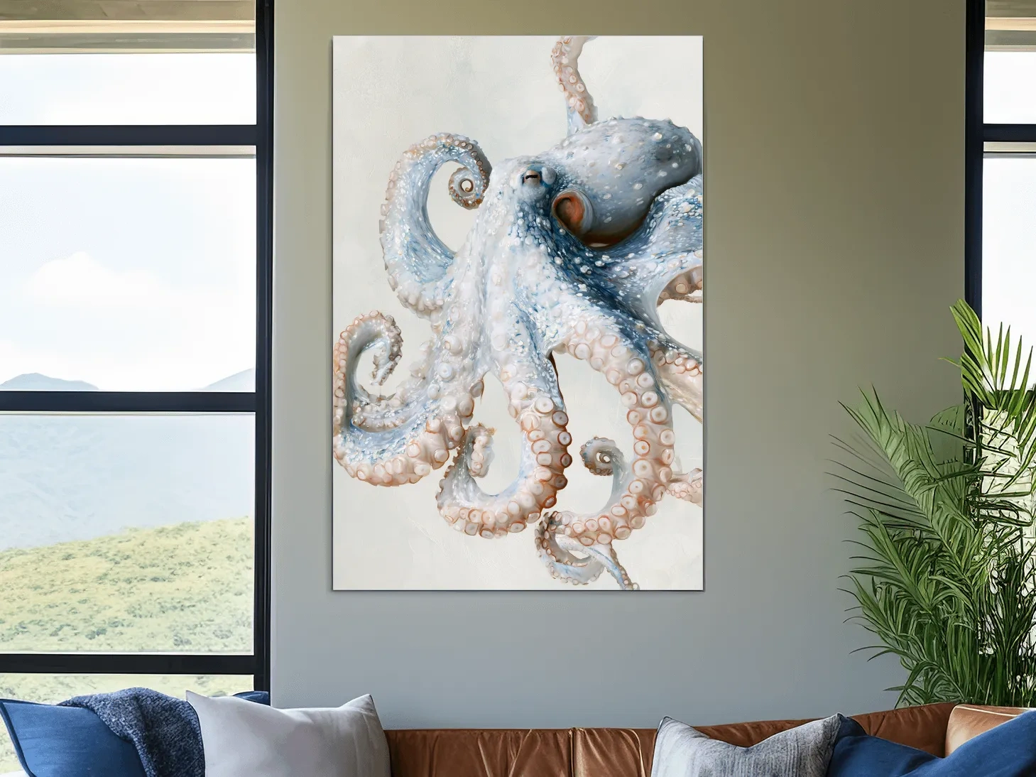 Hamptons Octopus Illustration - Minimalist Marine Life Wall Art