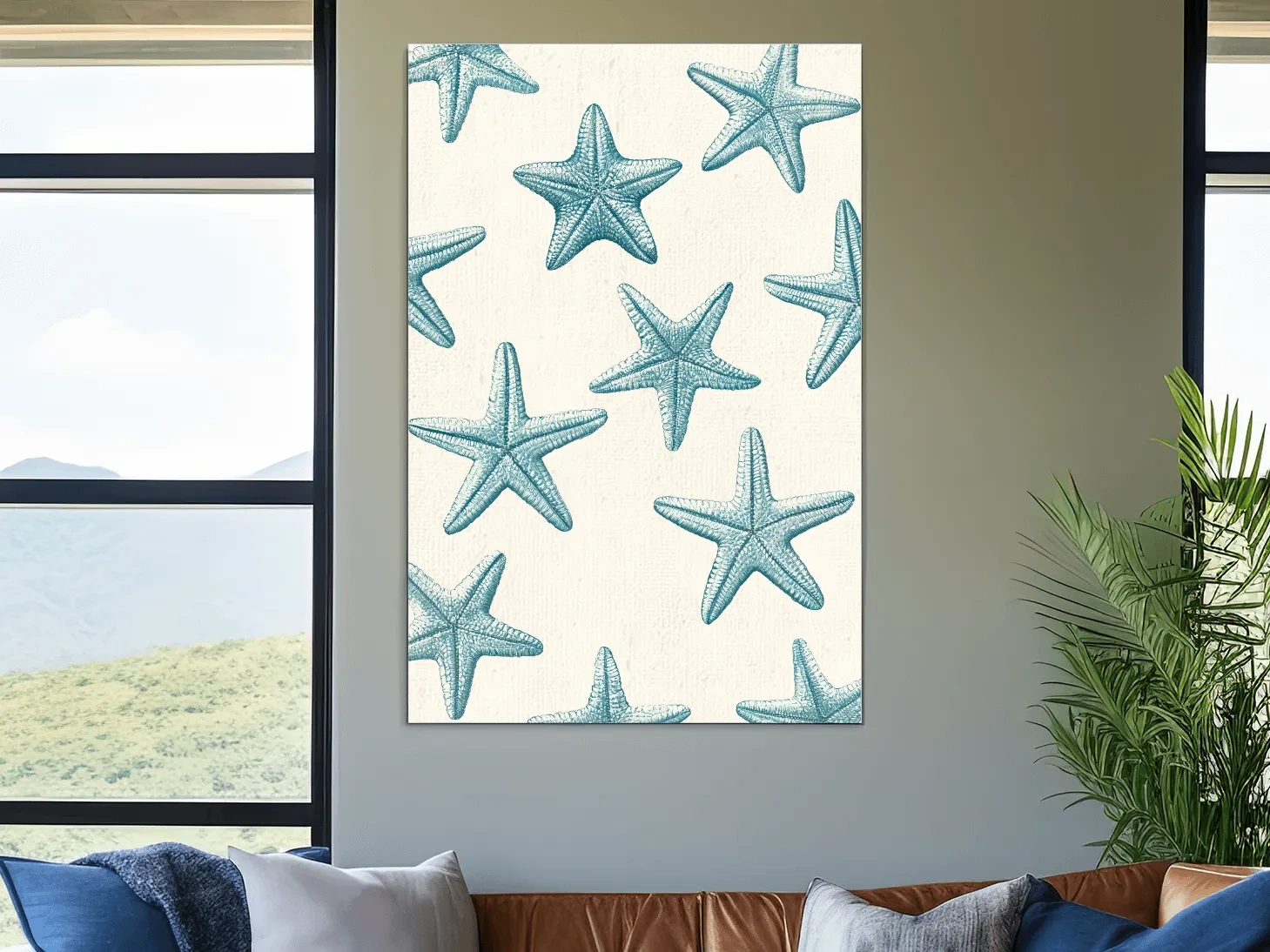 Hamptons Starfish Pattern - Minimalist Marine Life Illustration Wall Art