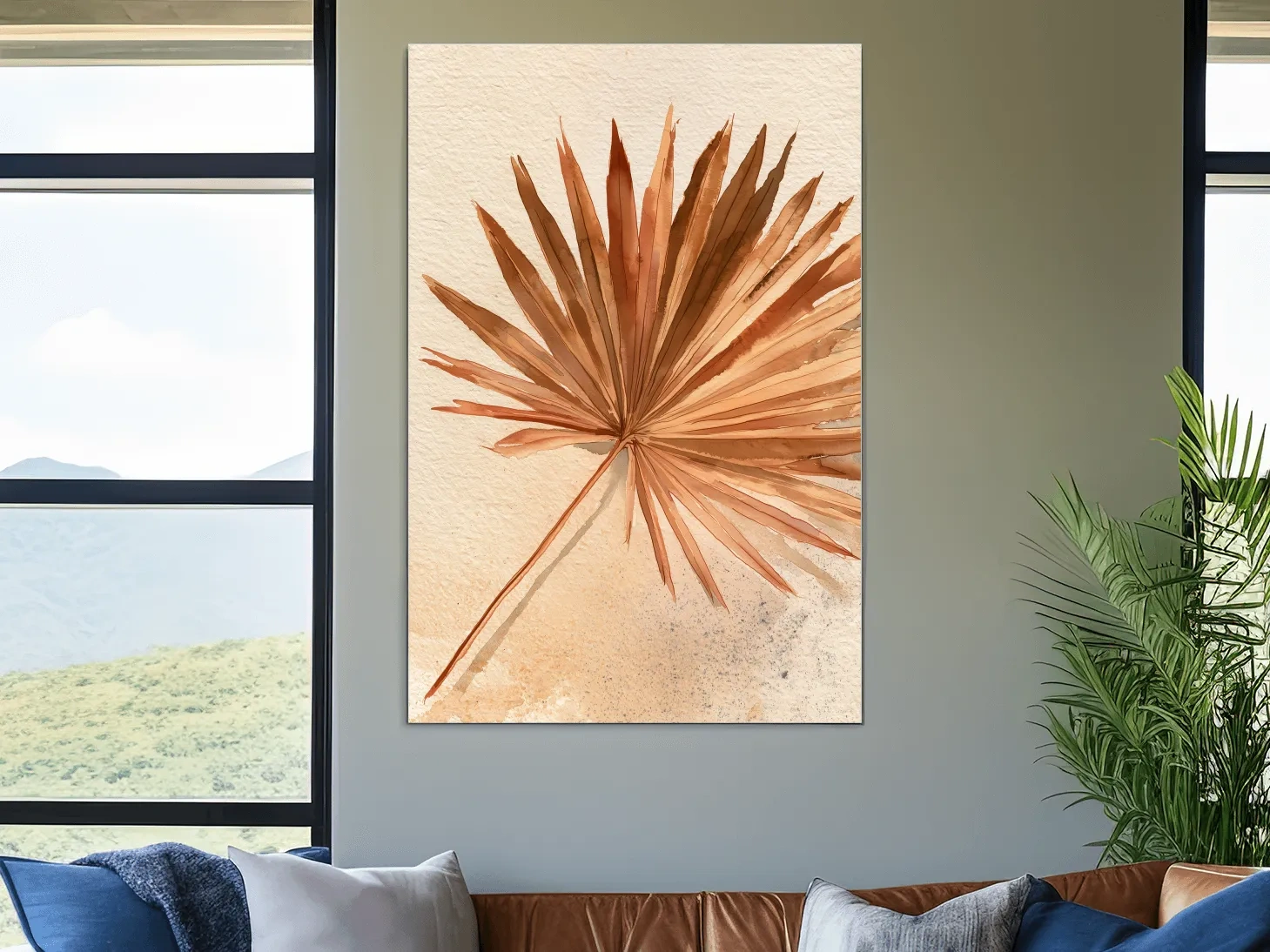 Minimalist Tropical Palm Frond - Boho Watercolour Botanical Wall Art