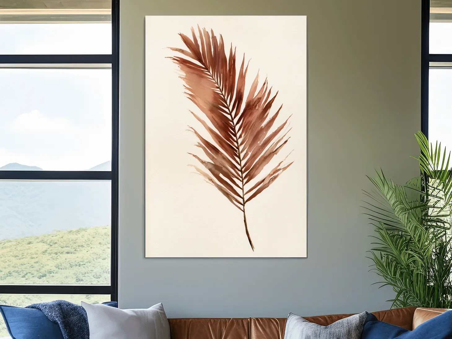 Minimalist Tropical Palm Frond - Boho Watercolour Botanical Wall Art