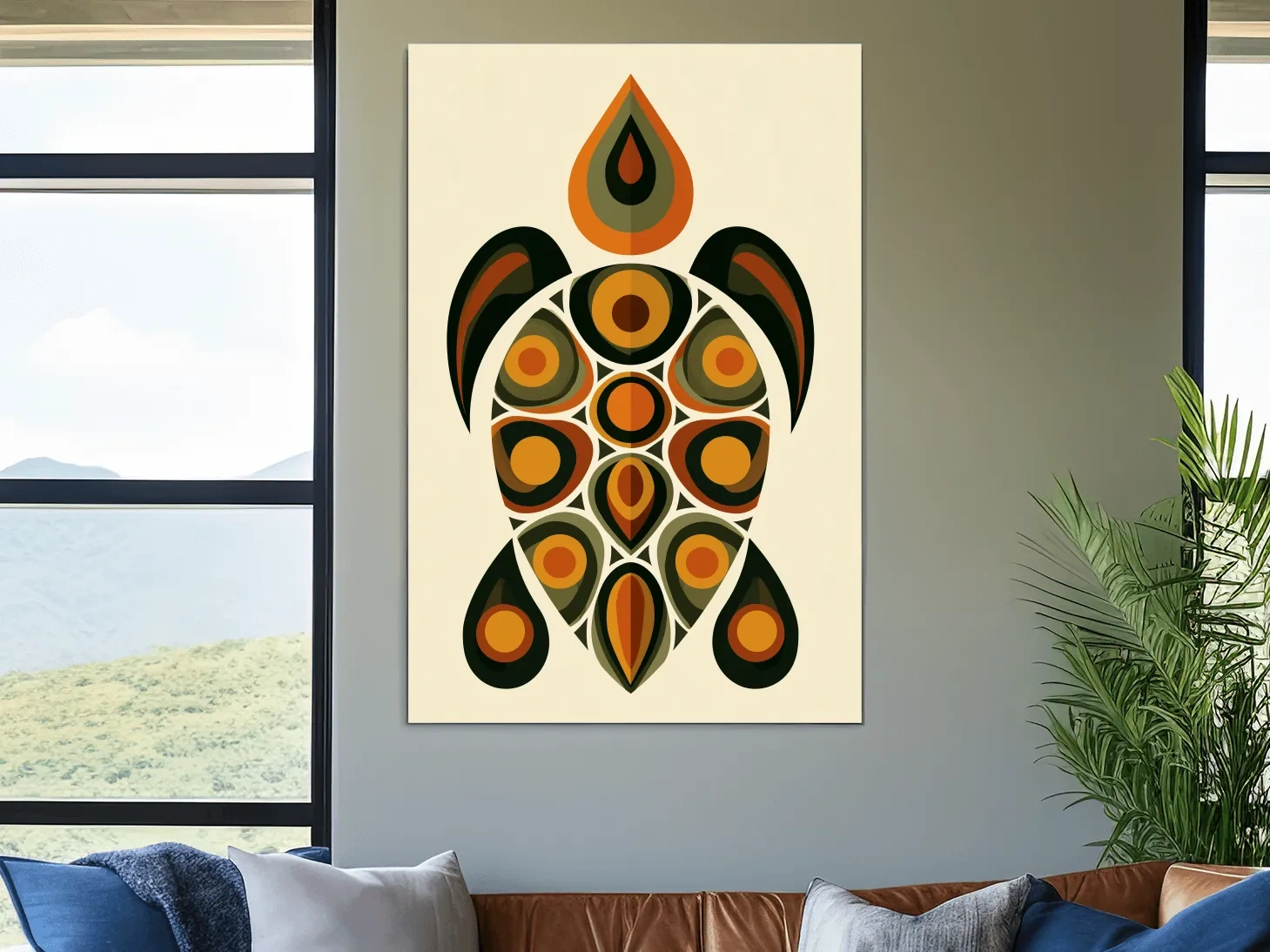 Mid-Century Geometric Sea Turtle - Minimalist Vector Marine Life Art