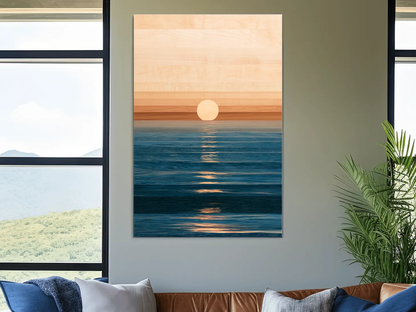 Minimalist Ocean Horizon Sunset - Mixed Media Wall Art