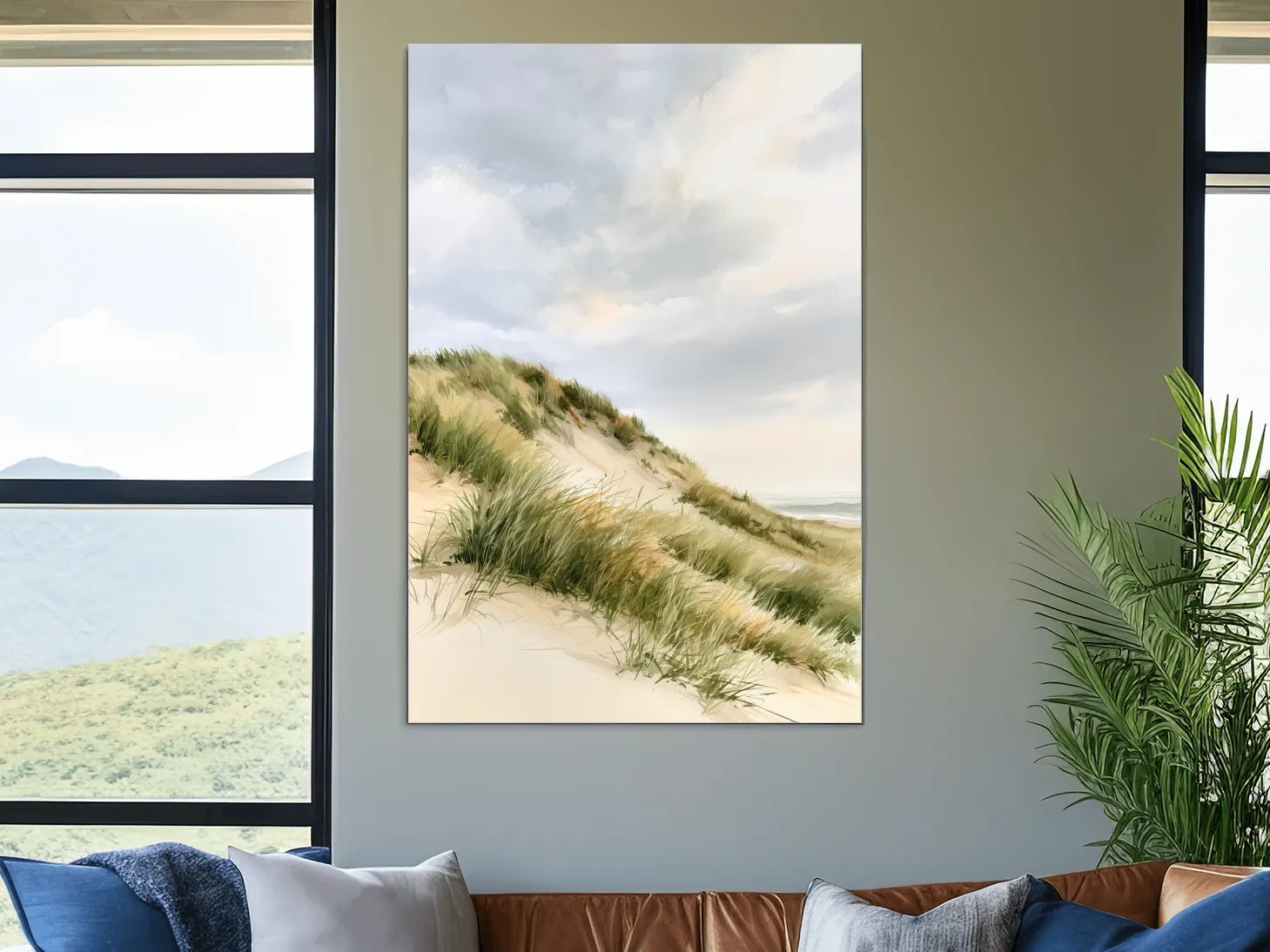 Serene Coastal Sand Dunes Watercolor - Soft Beach Landscape Wall Art