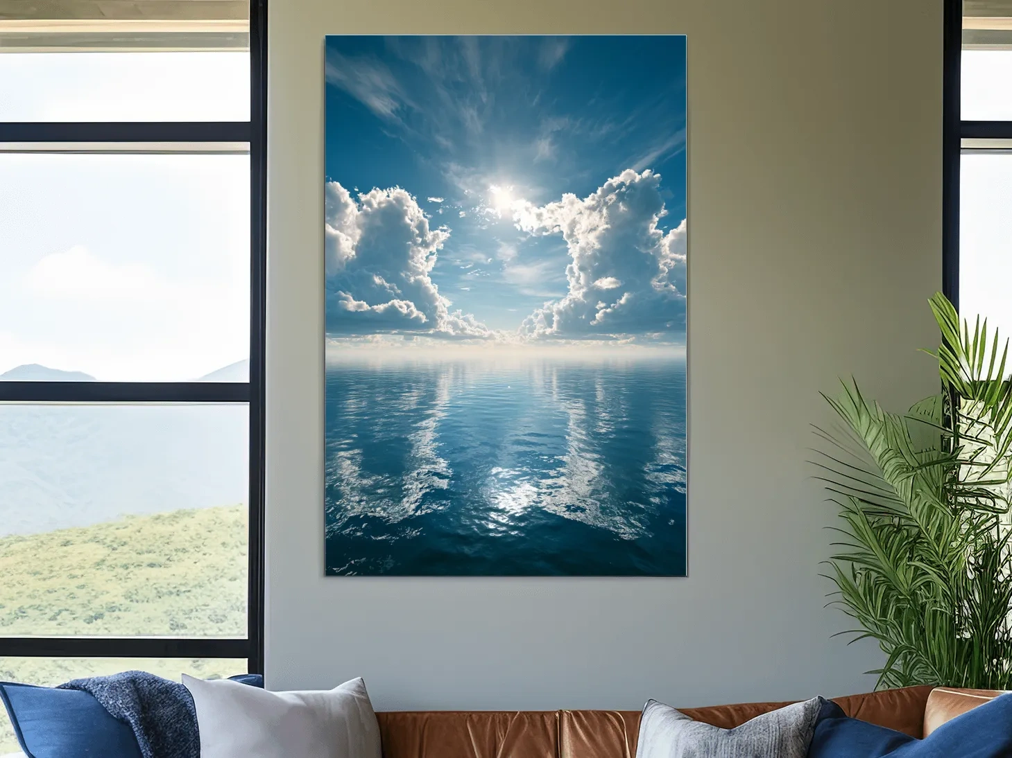 Serene Sunlit Ocean Clouds - Seascape Photography Wall Art