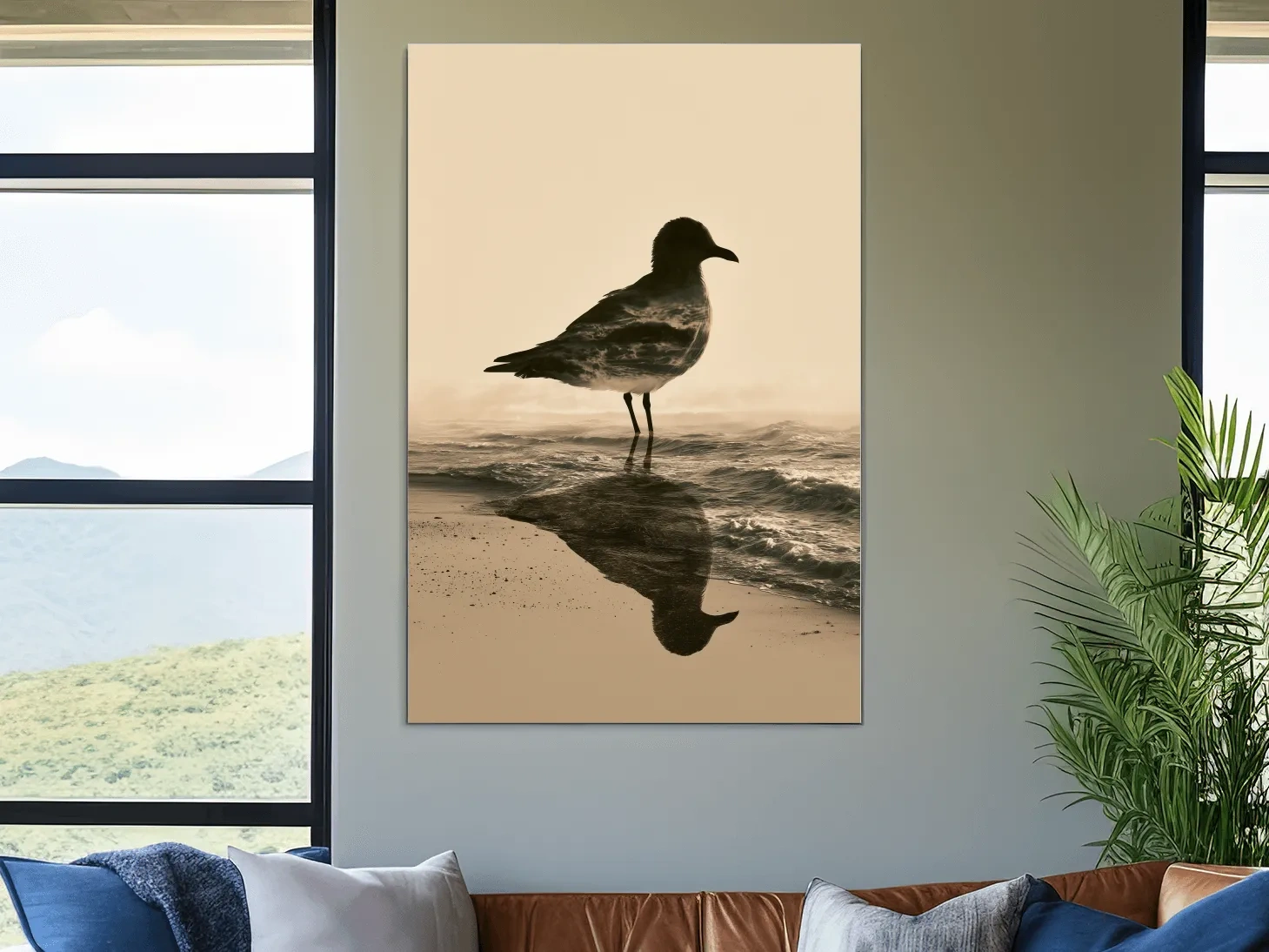 Seagull Double Exposure Silhouette - Beach Photographic Wall Art