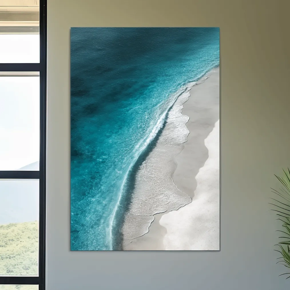 Aerial Tropical Shoreline Waves - Minimalist Coastal Photographic Wall Art