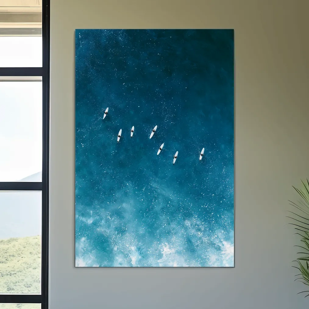 Serene Aerial Surfers Painting - Ocean Wall Art