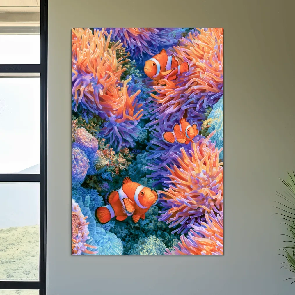 Clownfish Anemone Reef Drawing - Vibrant Marine Life Wall Art
