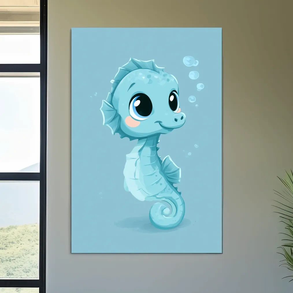 Cute Baby Seahorse Vector Illustration - Underwater Nursery Marine Life Art