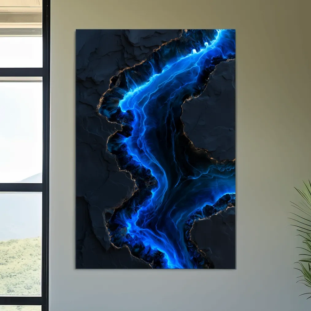 Dark Ocean Geode Abstract - Glowing Bioluminescent Mineral Wall Art
