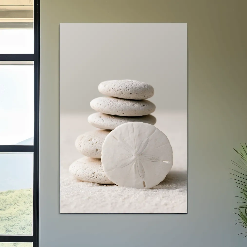 Sand Dollar Pebble Still Life - Minimalist Photographic Coastal Wall Art
