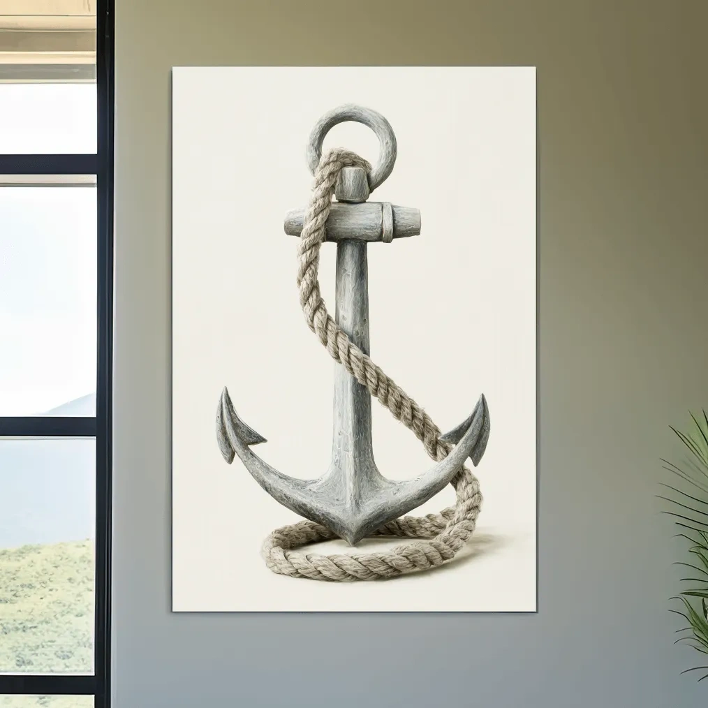 Hamptons Anchor and Rope Illustration - Minimalist Nautical Wall Art