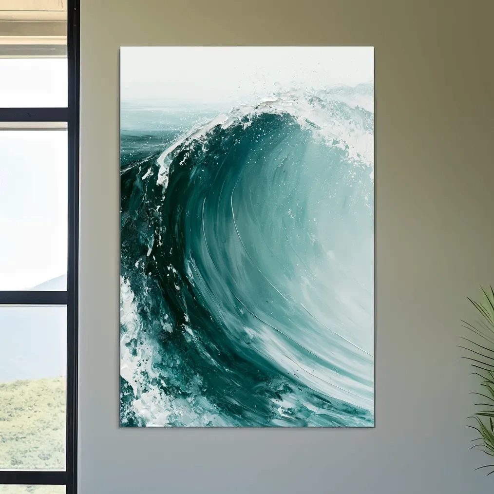 Crashing Ocean Wave Painting - Dynamic Coastal Wall Art