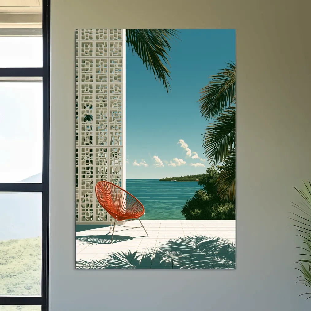 Mid Century Tropical Ocean Terrace - Modern Vector Wall Art