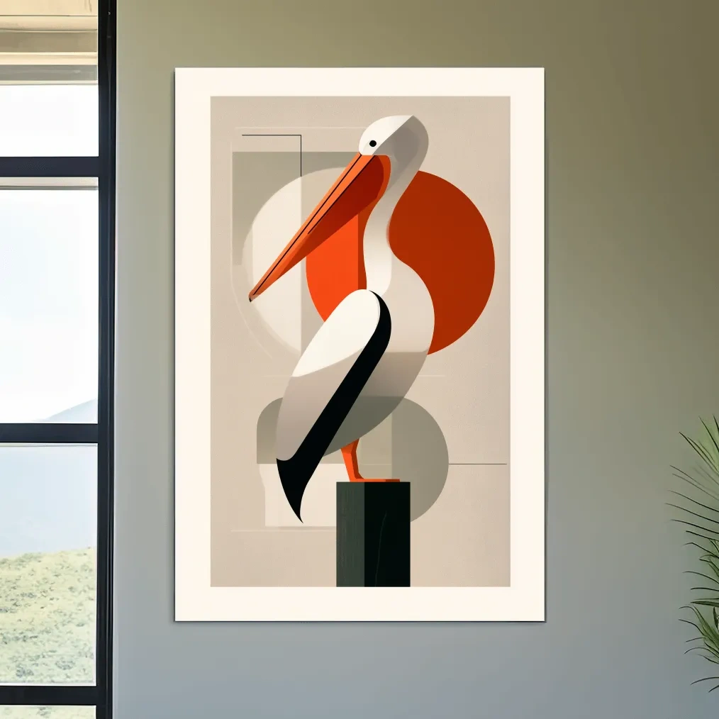 Mid-Century Pelican Illustration - Geometric Coastal Bird Wall Art