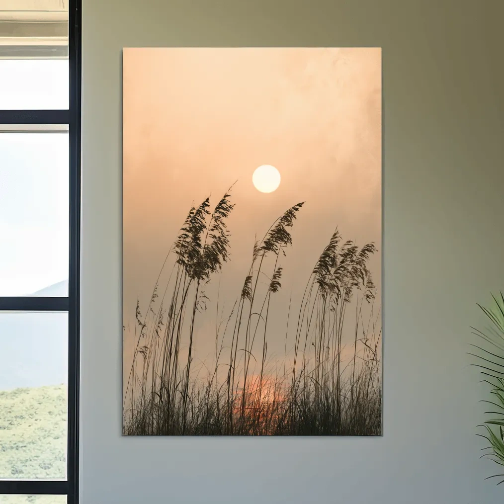 Surreal Seagrass Silhouette Sunset - Boho Botanical Illustration Art