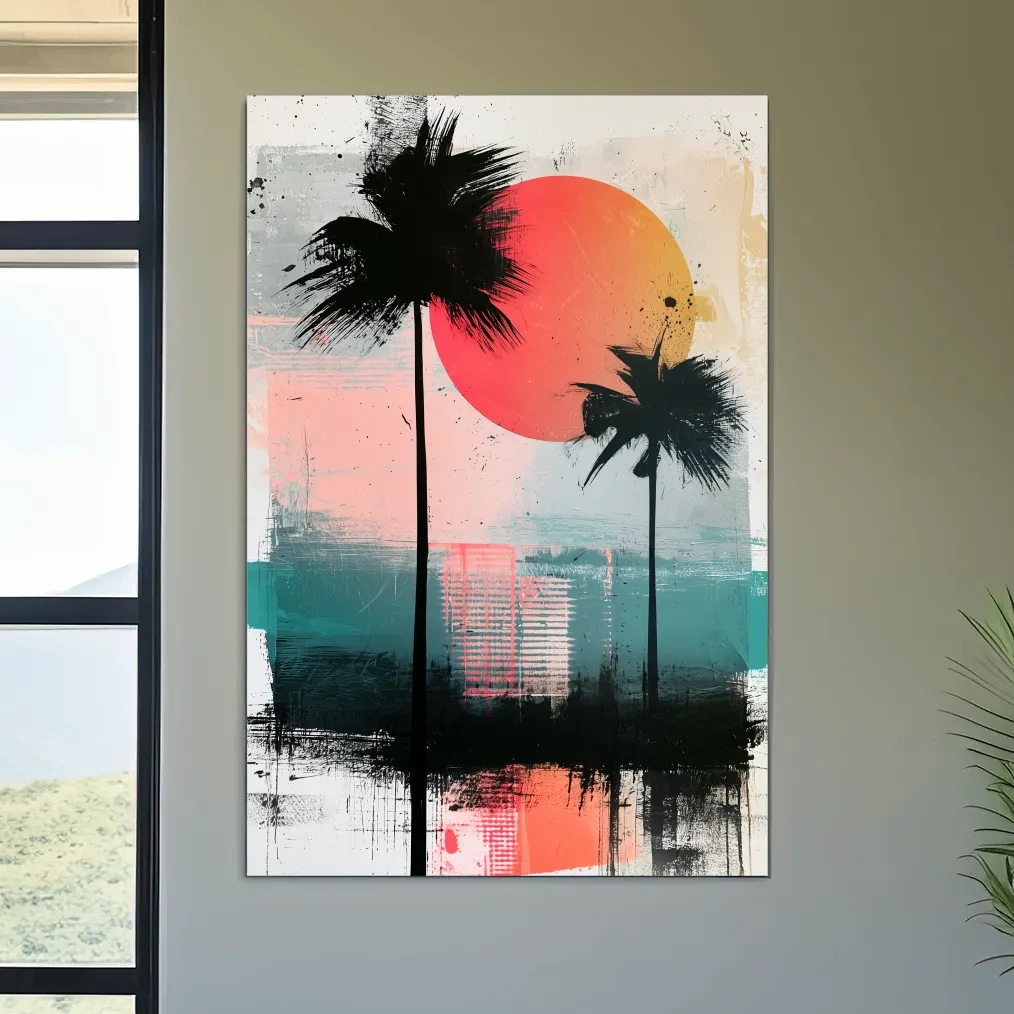 Abstract Tropical Palm Sunset Painting - Modern Paradise Wall Art