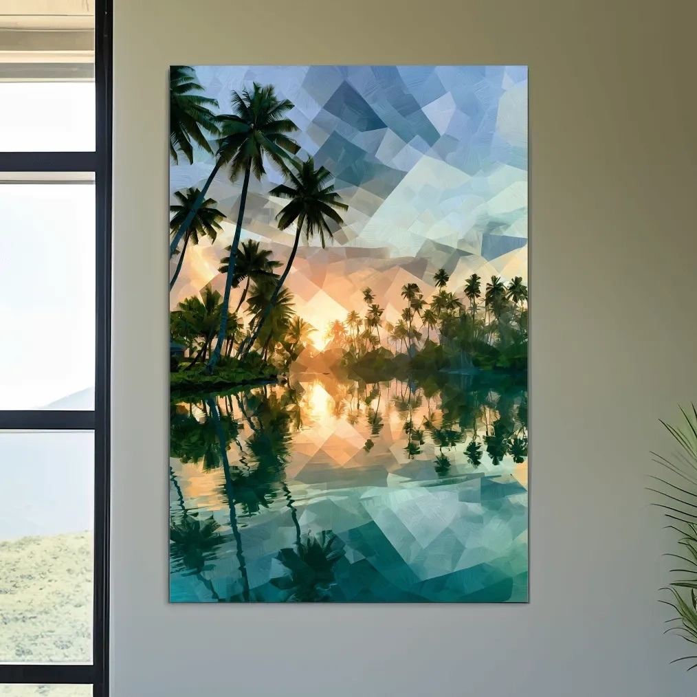 Tropical Lagoon Palm Trees - Abstract Sunset Painting Wall Art