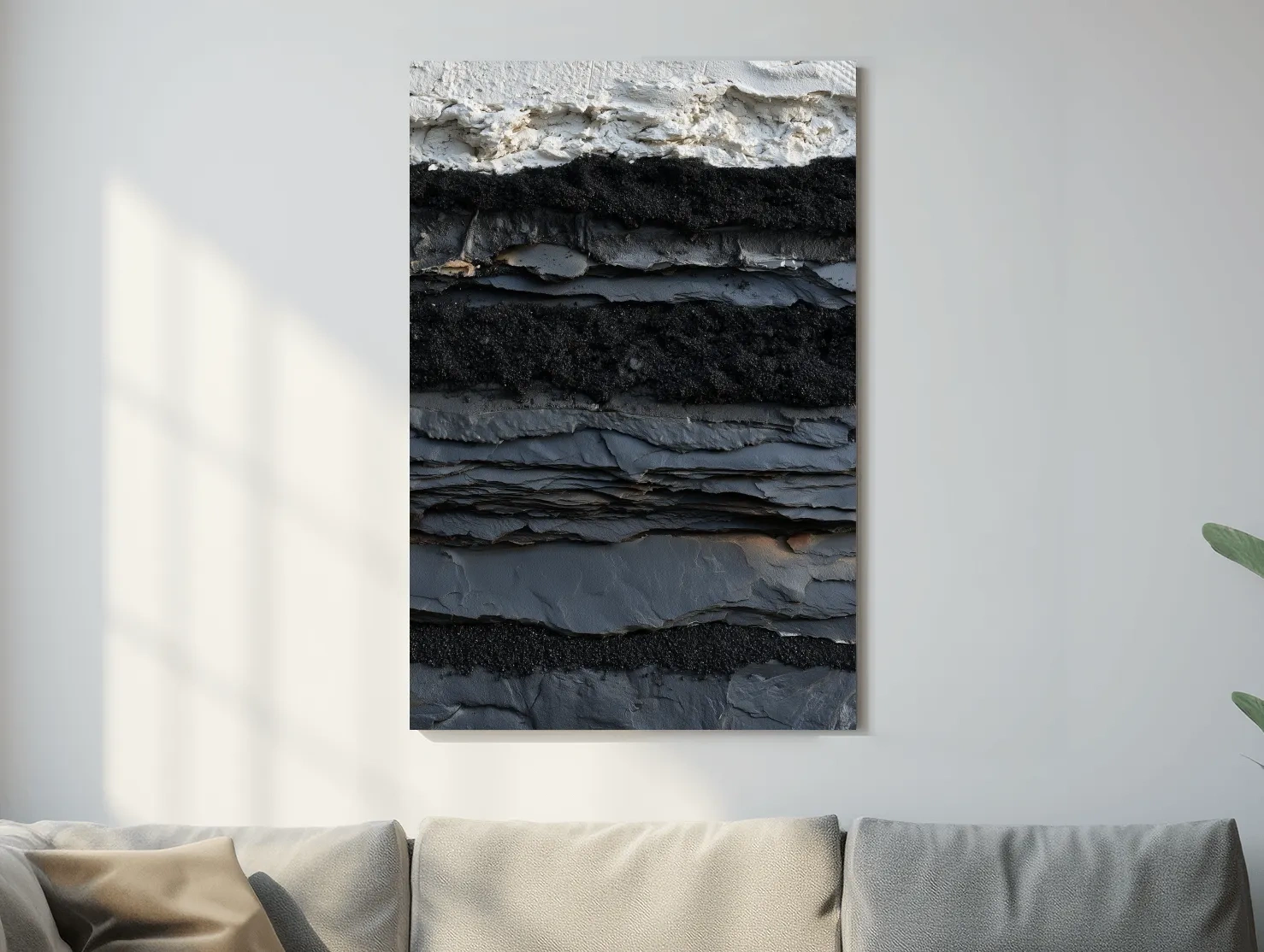 Layered Stone and Sand Strata - Abstract Mixed Media Wall Art