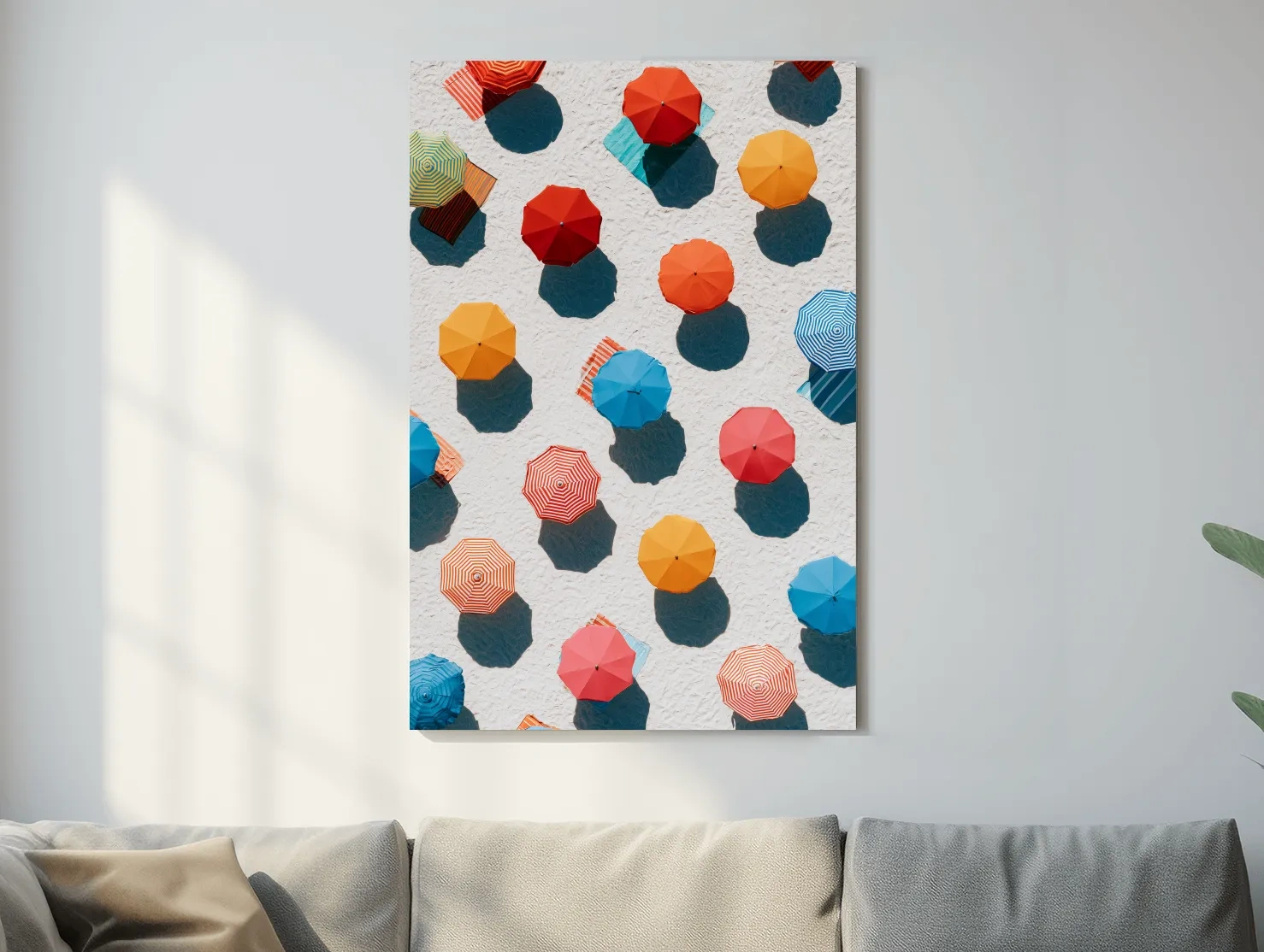 Geometric Beach Umbrellas Aerial Painting - Abstract Summer Wall Art