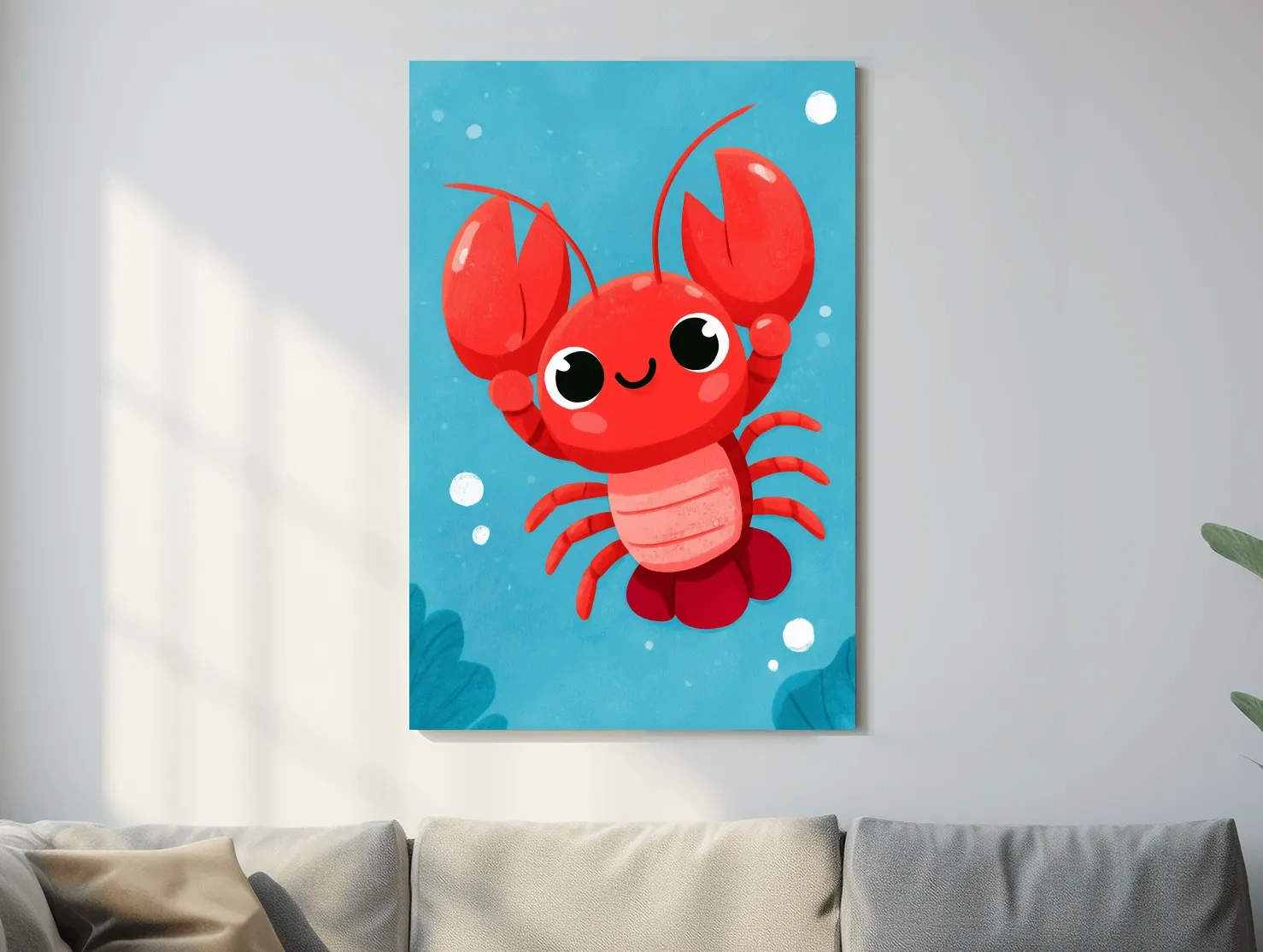 Cute Baby Lobster Underwater Illustration - Nursery Marine Life Wall Art