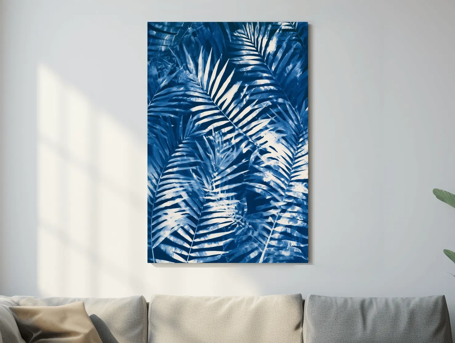 Cyanotype Tropical Fern Leaves - Botanical Illustration Art