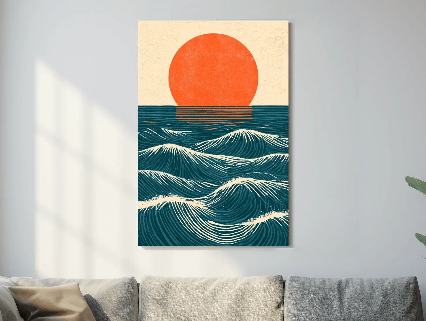 Mid-Century Ocean Waves Sunset - Geometric Illustration Wall Art