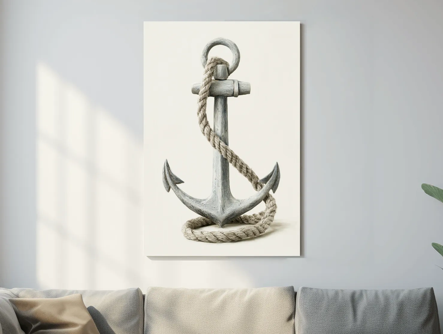 Hamptons Anchor and Rope Illustration - Minimalist Nautical Wall Art