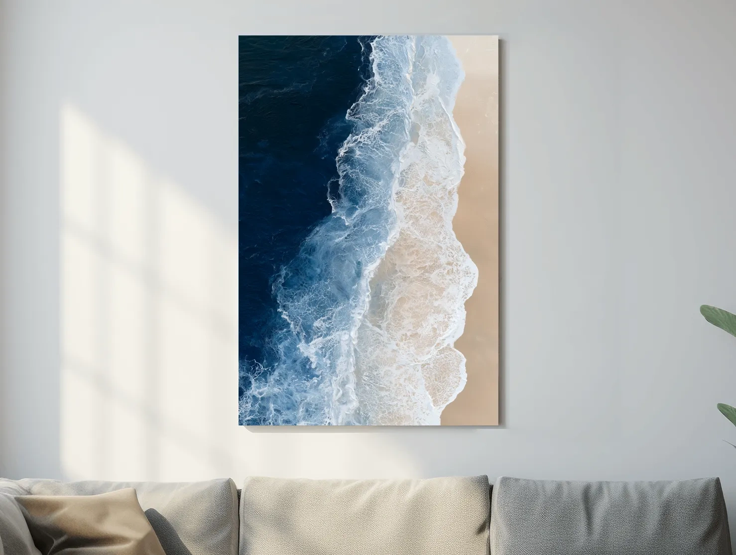 Aerial Crashing Waves Beach Painting - Abstract Ocean Wall Art