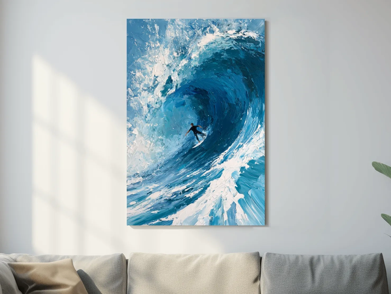 Surfer Riding Crashing Wave - Dynamic Ocean Painting Wall Art