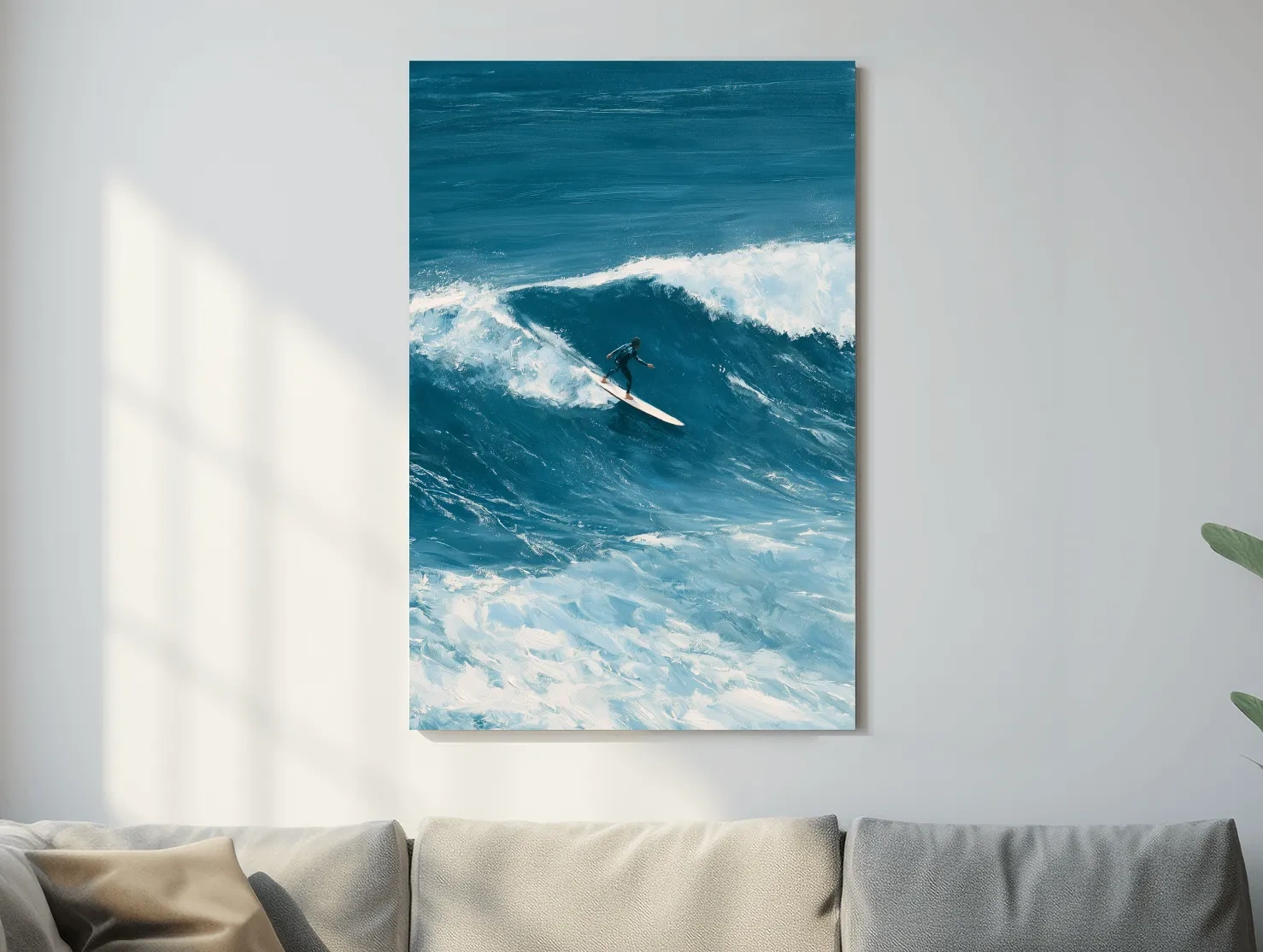 Surfer Riding Breaking Wave - Dynamic Ocean Painting Wall Art