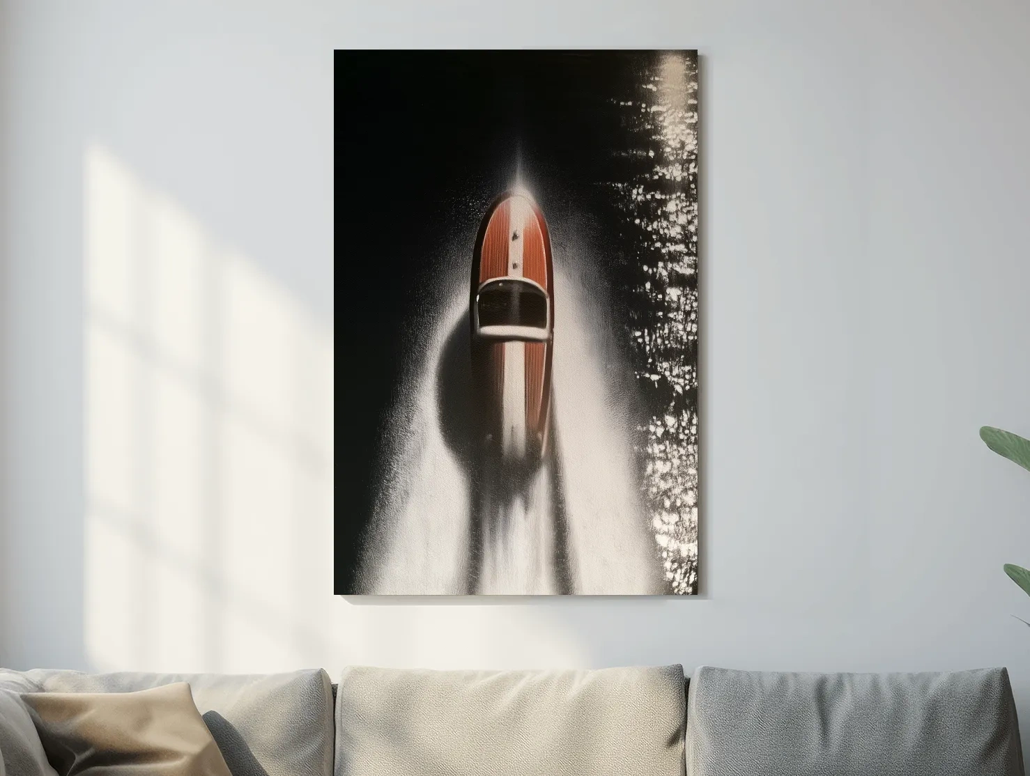 Aerial Speedboat Painting - Dramatic Ocean Wall Art