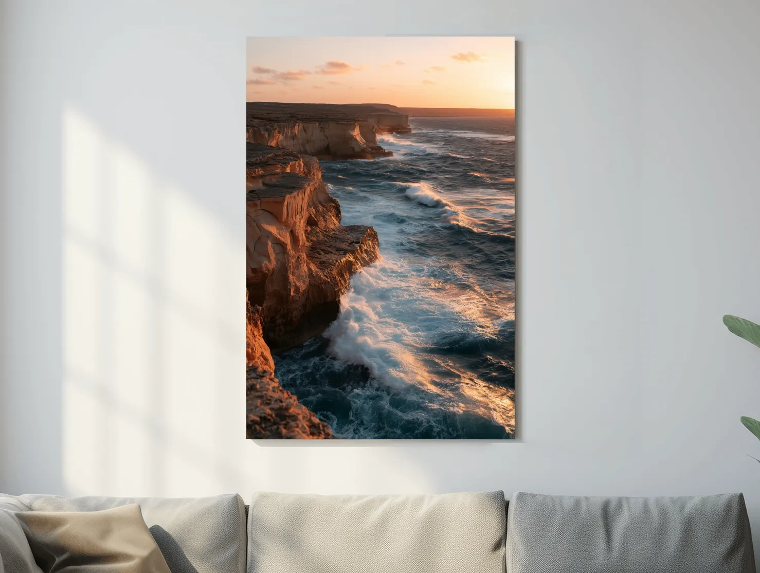 Golden Hour Rugged Coastal Cliffs - Dramatic Ocean Photographic Wall Art