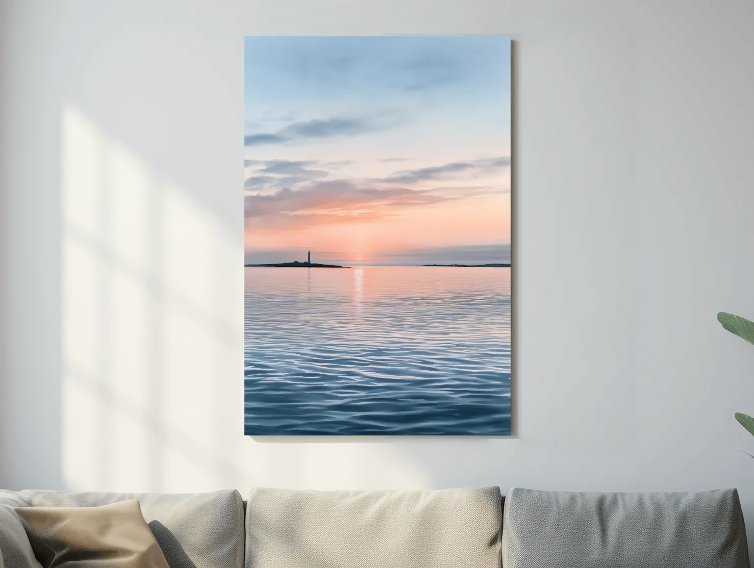 Serene Lighthouse Sunset Seascape - Minimalist Watercolour Wall Art