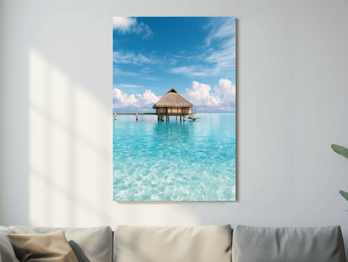 Tropical Overwater Bungalow Lagoon Painting - Island Paradise Wall Art