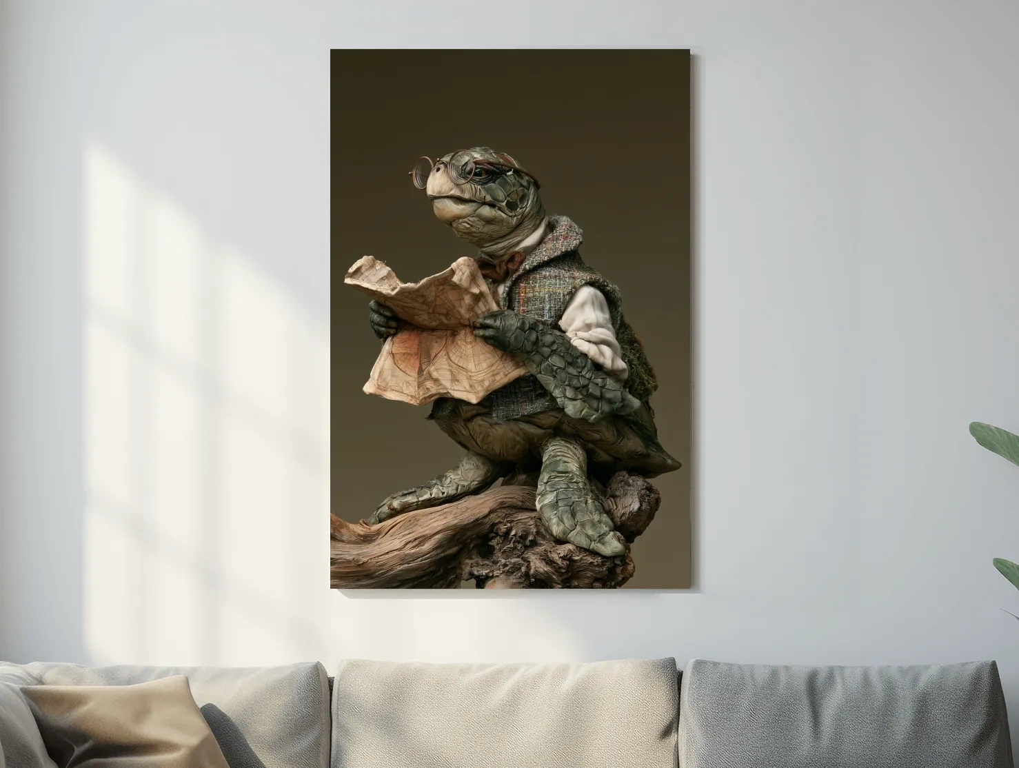 Whimsical Sea Turtle Explorer Painting - Storybook Marine Life Wall Art