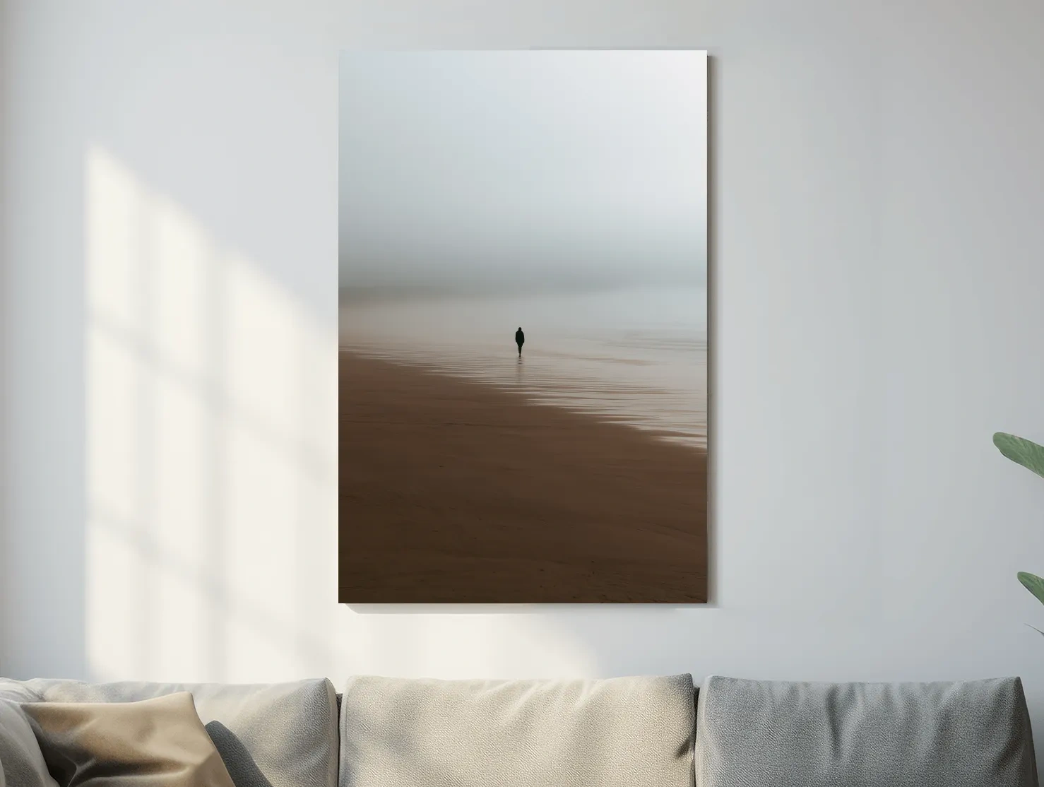 Misty Solitary Figure Beachscape - Minimalist Photographic Wall Art